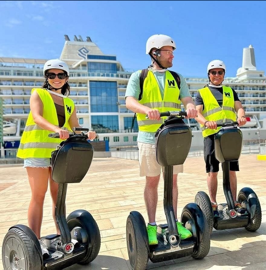 Segway guests at the Cartagena cruise terminal with a ship in the background